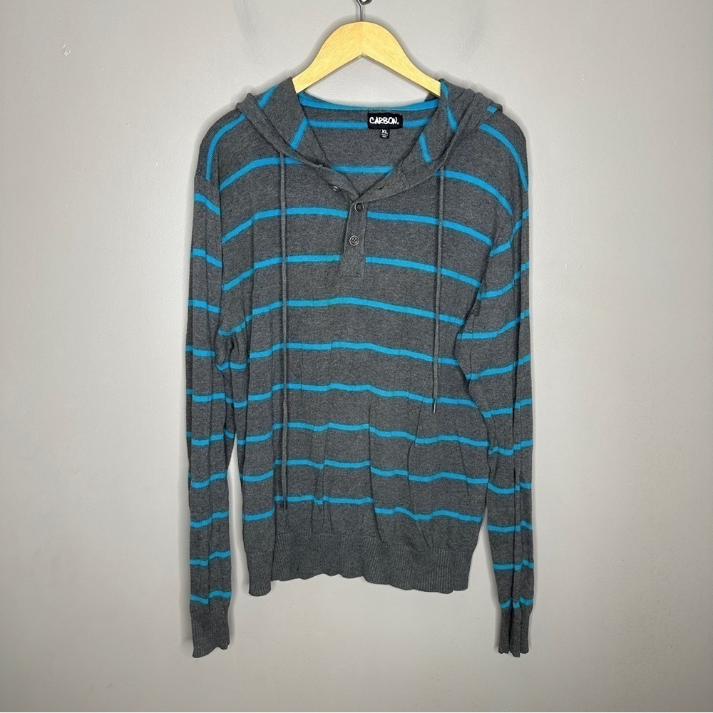 Carbon striped hoodie Henley sweatshirt